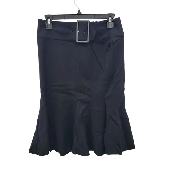 Bebe Women's Black Wool Blend Belted Trumpet Flare Skirt Made‎ in Canada Size 0 - Picture 1 of 4
